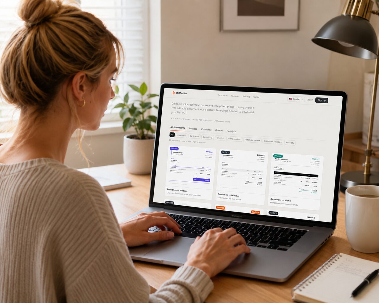 Pick a template, edit it in the browser, and download a clean PDF — no account needed to start.